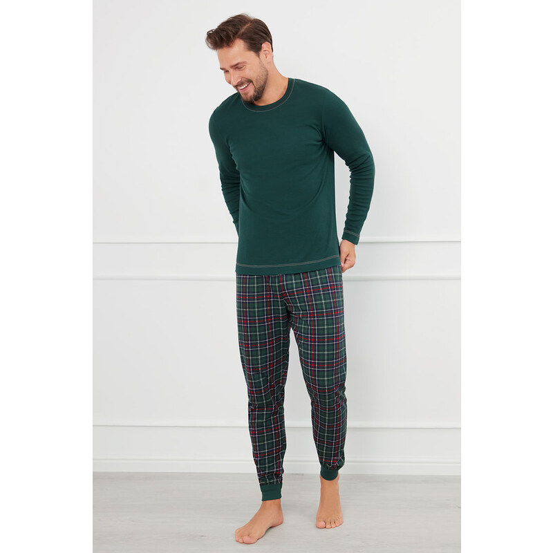 Italian Fashion Vianočné pánske pyžamo Fogo mega soft zelené, Farba 59692384