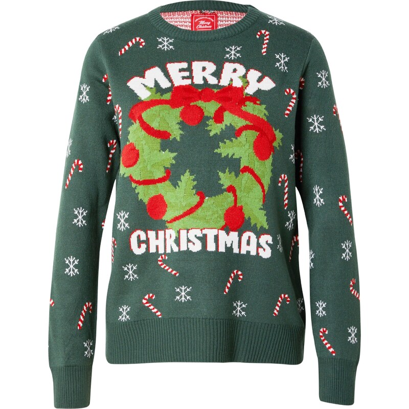 Sublevel Sveter kiwi / tmavozelená / červená / biela 61652100