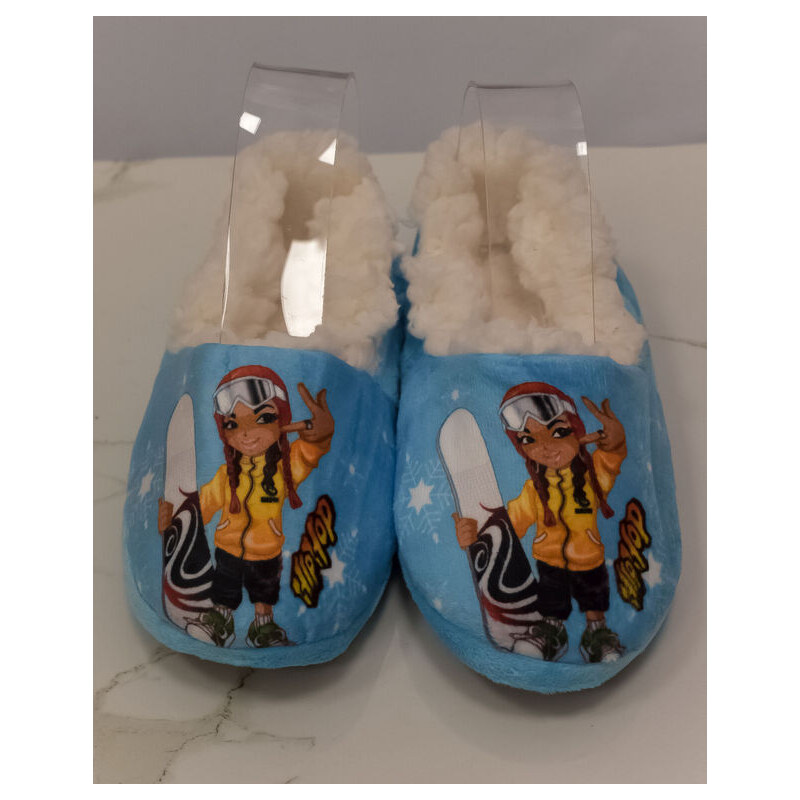 PERSAIL Detské modré plyšové papuče HIPHOP SNOWBOARD 32-35 59705143