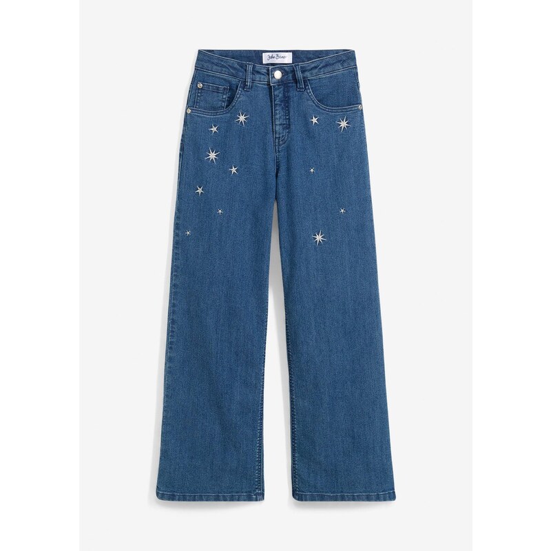 bonprix Dievčenské džínsy s výšivkou, Wide Leg, farba modrá 59720175
