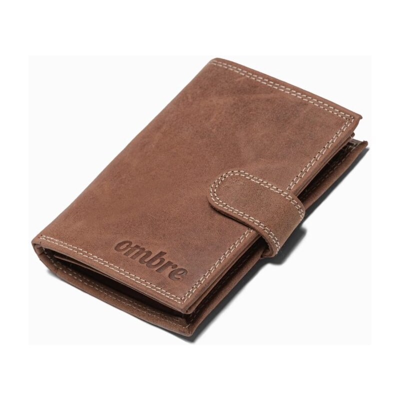 Ombre Clothing Svetlo-hnedá vertikálna kožená peňaženka na patentku 49032893