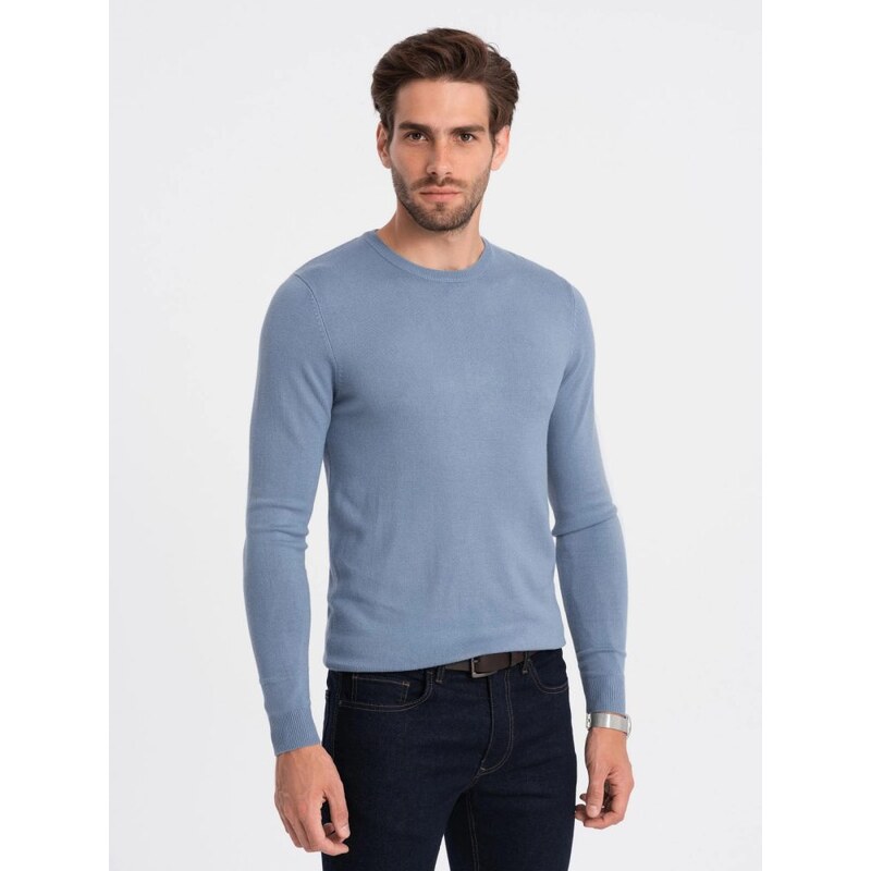Ombre Clothing Klasický svetlo modrý sveter s okrúhlym výstrihom V10 48352261