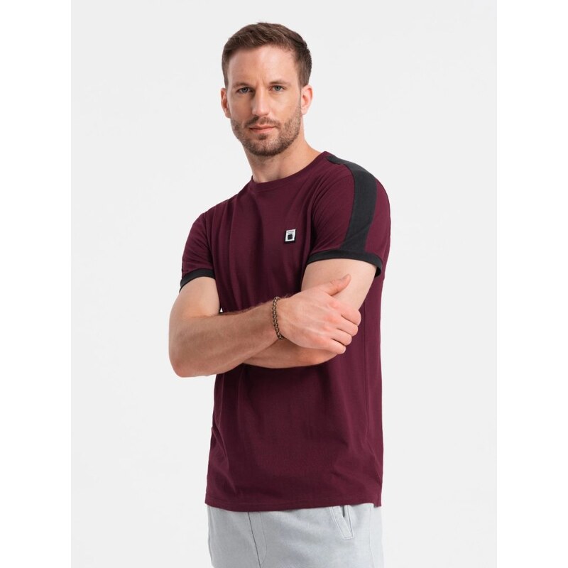 Ombre Clothing Jedinečné bordové tričko s nášivkou V2 S1632 50196408