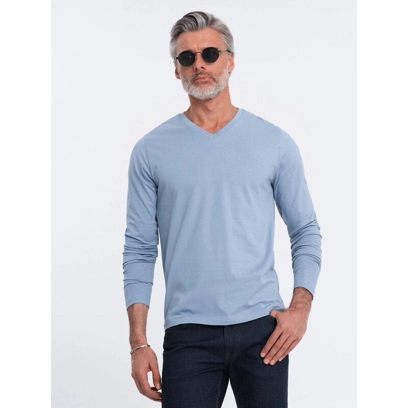 Ombre Clothing Modré tričko s dlhým rukávom a V-výstrihom V9 LSBL-0108 51038028