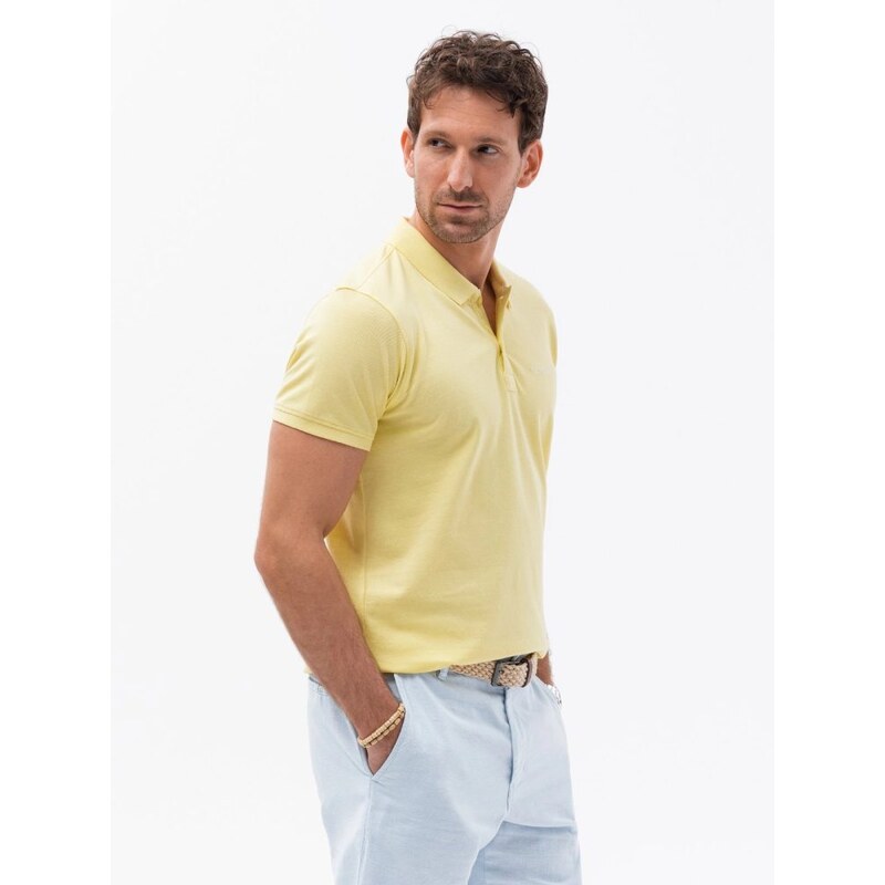 Ombre Clothing Bavlnená žltá polokošeľa s jemným nápisom V4 S1746 48831499