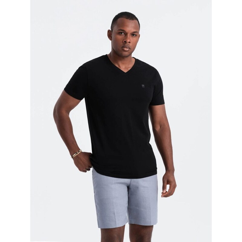 Ombre Clothing Trendy pánske čierne tričko s V-výstrihom V3 TSCT-0106 49033098