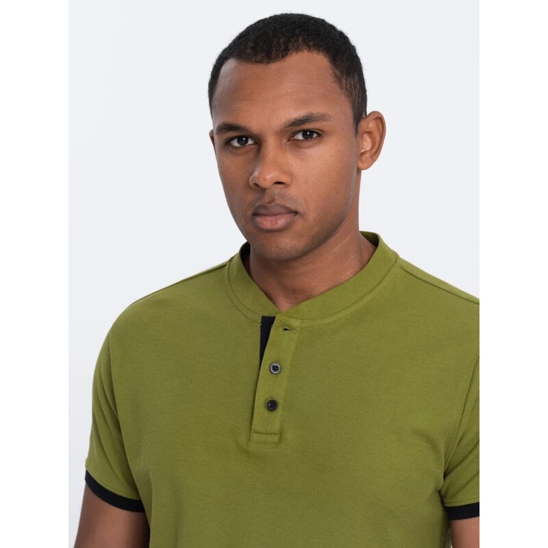 Ombre Clothing Pohodlná trendy olivová polokošeľa V6 TSCT-0156 49044145