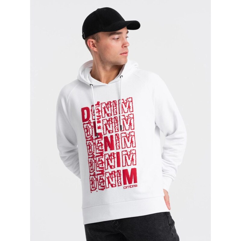 Ombre Clothing Jedinečná biela mikina s nápisom denim V3 SSPS-0158 49044178