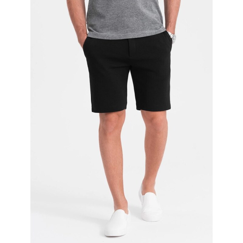 Ombre Clothing Čierne kraťasy zo štruktúrovaného úpletu V2 SRCS-0126 49877540