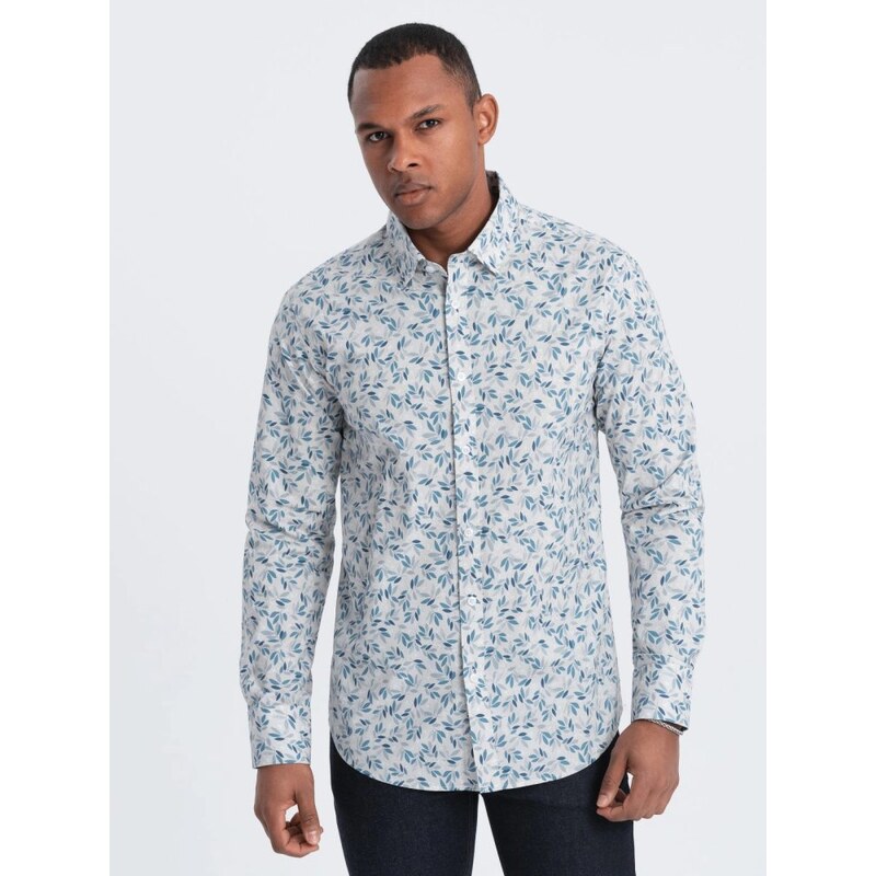 Ombre Clothing Modro šedá košeľa s kvetinovým vzorom V2 SHPS-0163 49895646