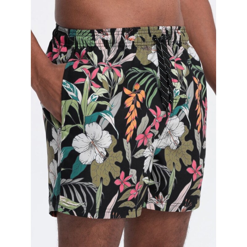 Ombre Clothing Čierne plavky s motívom kvetu V3 SRBS-0140 50744340