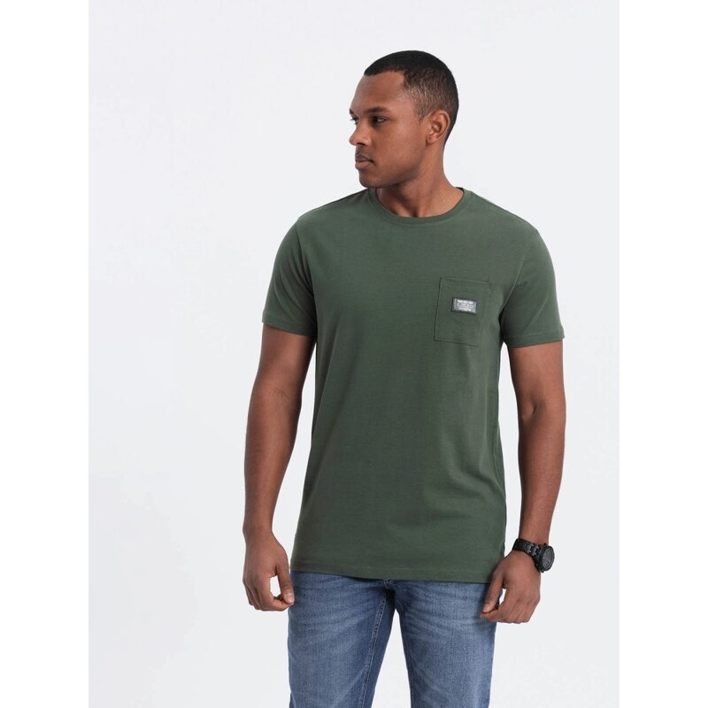 Ombre Clothing Trendy tričko s ozdobným vreckom olivové V4 TSCT-0109 51220677