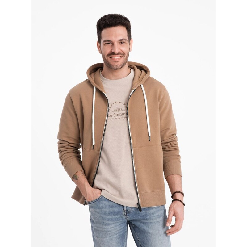 Ombre Clothing Základná hnedá mikina na zips V2 SSBZ-0178 52339705