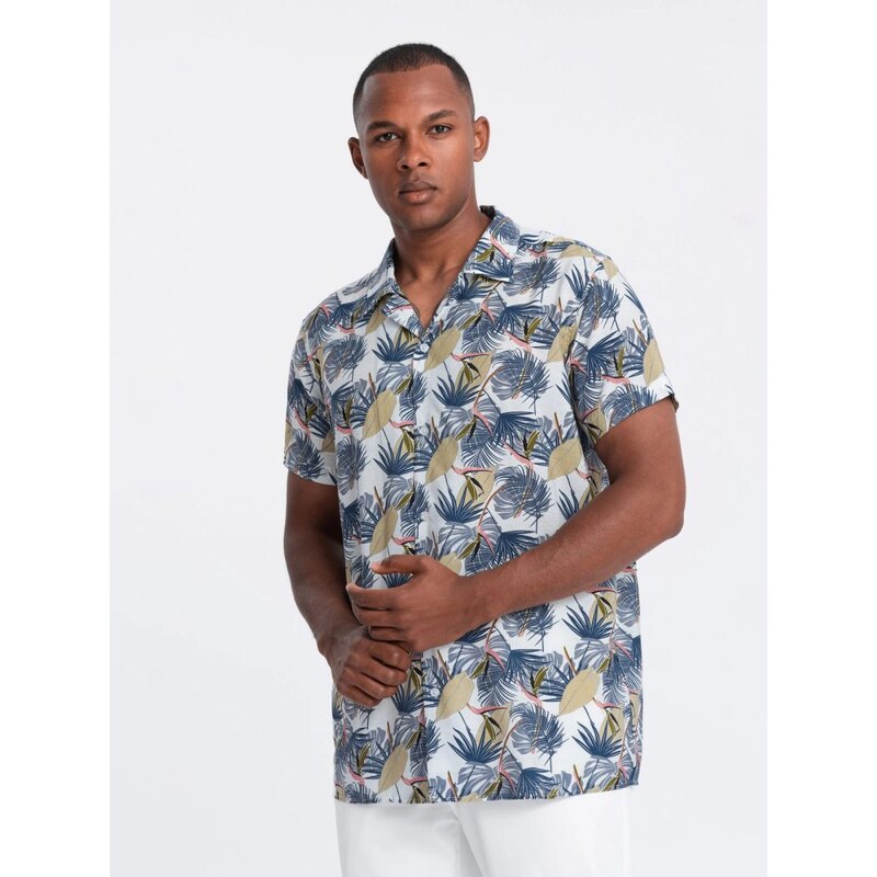 Ombre Clothing Vzorovaná biela letná košeľa V7 SHPS-0113 52715733