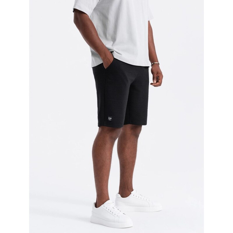 Ombre Clothing Čierne úpletové kraťasy V4 SRSK-0150 63774164