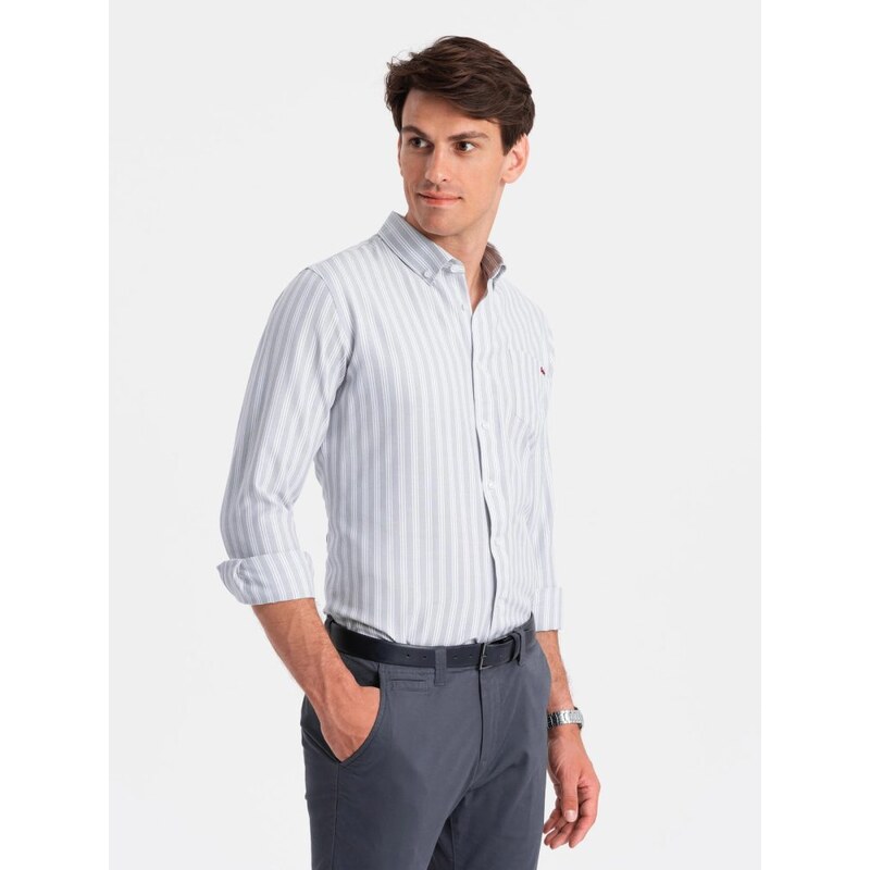 Ombre Clothing Šedá košeľa s drobnými pruhmi V1 SHOS-0171 57251051