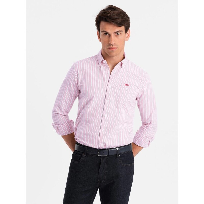 Ombre Clothing Ružová košeľa s jemným vzorom V2 SHOS-0170 57251050