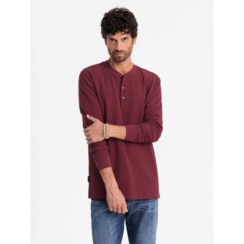 Ombre Clothing Vínové úpletové pánske tričko V2 LSCL-0120 58148060