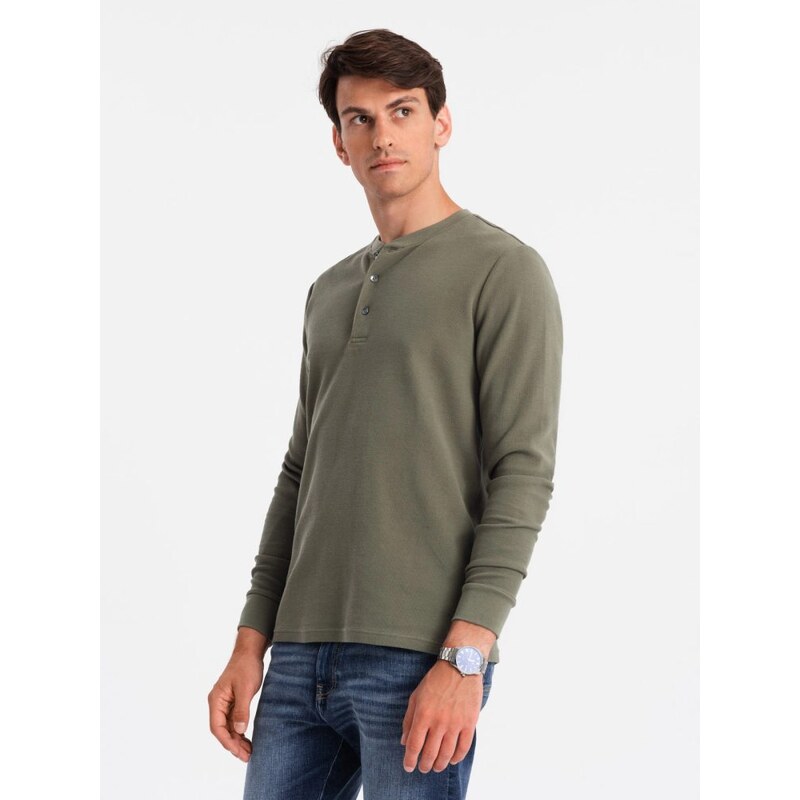 Ombre Clothing Olivové úpletové pánske tričko V1 LSCL-0120 58148059