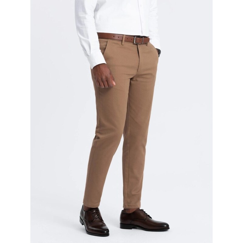 Ombre Clothing Chinos hnedé nohavice klasického strihu s jemnou 49033088