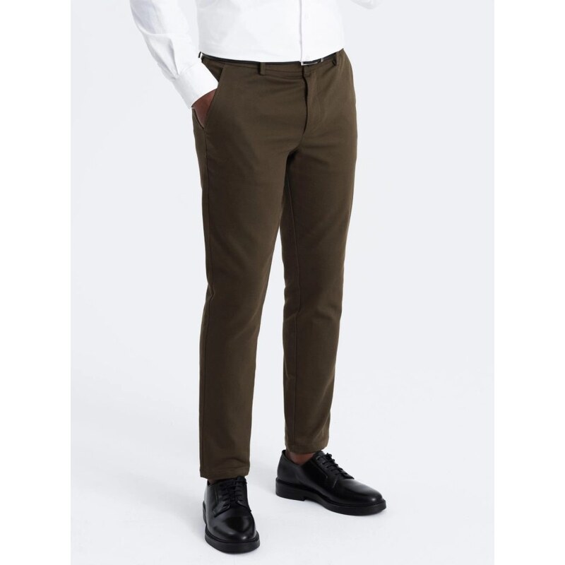 Ombre Clothing Chinos olivové nohavice klasického strihu s jemnou 49033090