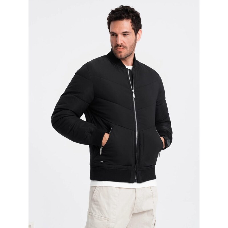 Ombre Clothing Štýlová pánska čierna bomber bunda V1 OM-JALP-0143 57521619