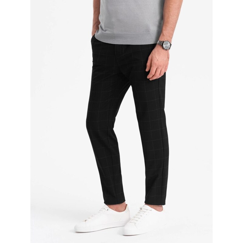 Ombre Clothing Pánske čierne nohavice klasického strihu so vzorom V5 49033081