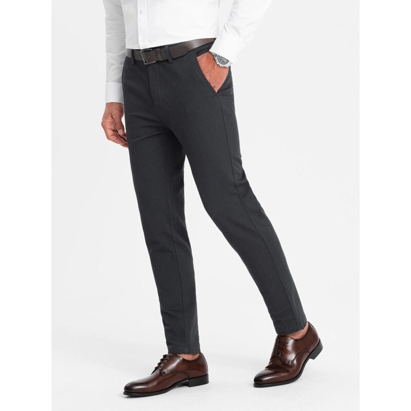 Ombre Clothing Grafitové chinos nohavice s jemnou textúrou V4 PACP 49033085