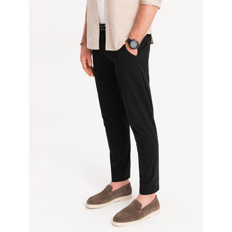 Ombre Clothing Čierne chinos nohavice s ozdobným pásom V1 PACP-0118 54096193