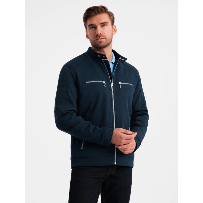 Ombre Clothing Trendy tmavo modrá motorkárska bunda V1 JALP-0157 57664873