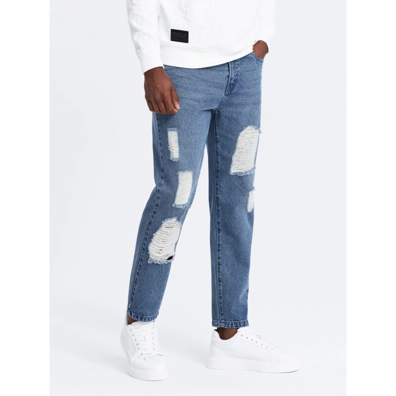 Ombre Clothing Jedinečné modré rifle s výraznými odreninami V3 PADP 58369493