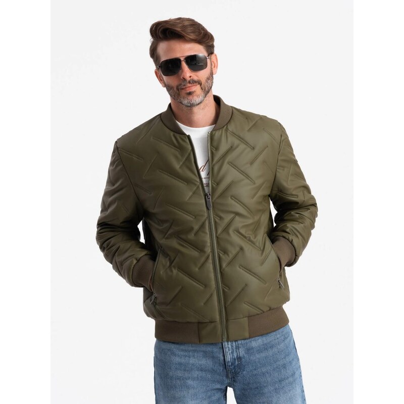 Ombre Clothing Olivová bomber bunda so vzorom V2 JALP-0196 58236329