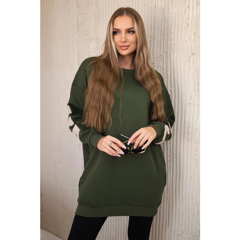 MladaModa Zateplená mikina s nápisom California model 9592 farba khaki 46660806