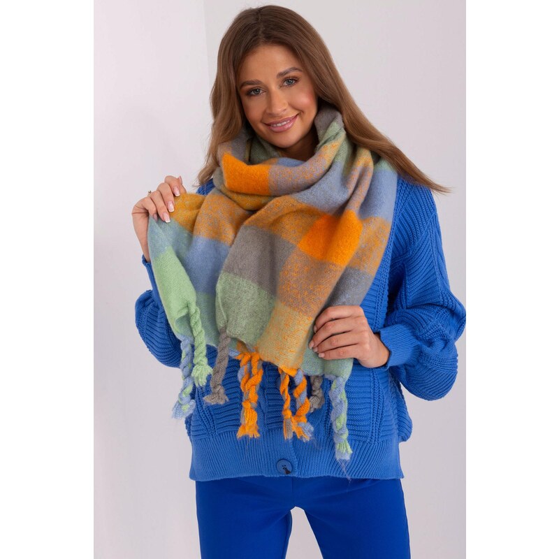 MladaModa Hrejivý károvaný šál so strapcami model 50197 tmavý oranžový 59762329