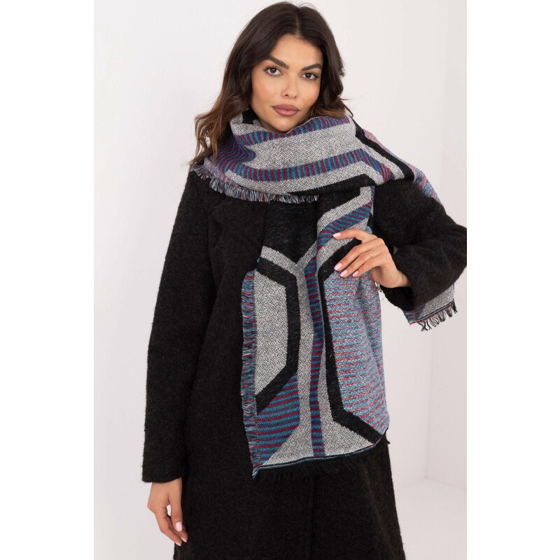 MladaModa Hrejivý dámsky šál s geometrickými vzormi model 10122 šedý 59762376