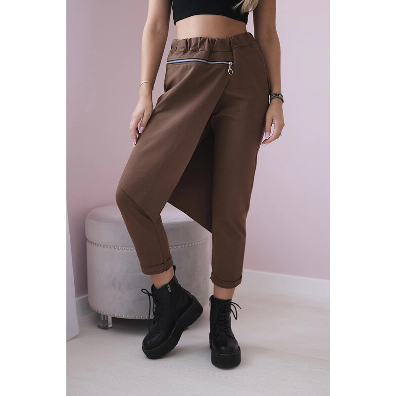K-Fashion Punto Milano Zimné nohavice s ozdobným zipsom hnedé 59774497