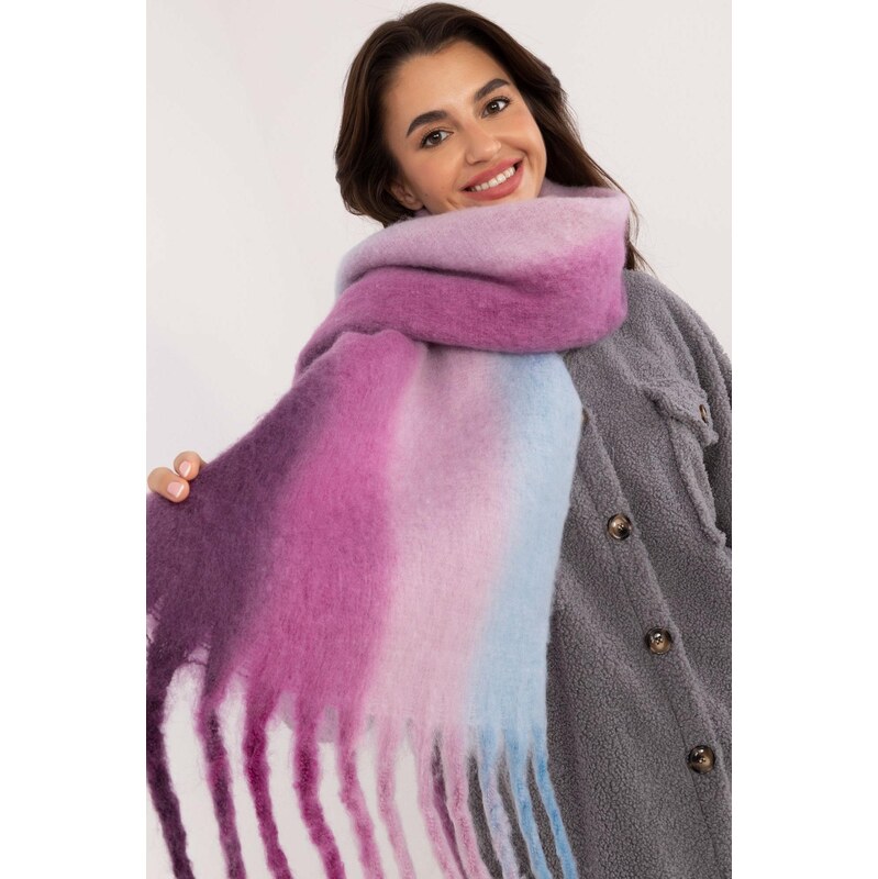 MladaModa Viacfarebný hrejivý šál so strapcami model 32050 fialový 59774732