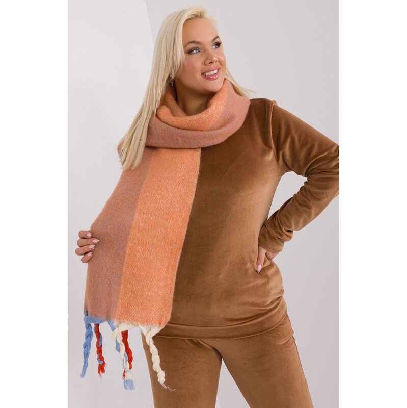 MladaModa Hrejivý vzorovaný šál s vrkočmi model 31601 koralový 59774743