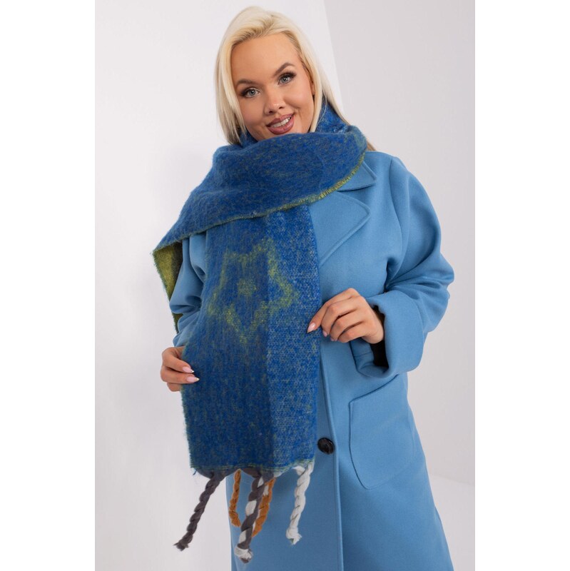 MladaModa Hrejivý vzorovaný šál s vrkočmi model 31601 farba kráľovská 59774746