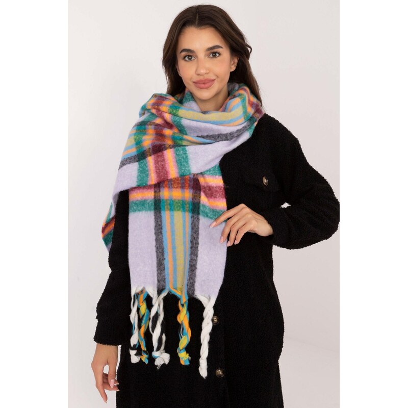 MladaModa Hrejivý károvaný šál s vrkočmi model 50103 farba lila 59774762