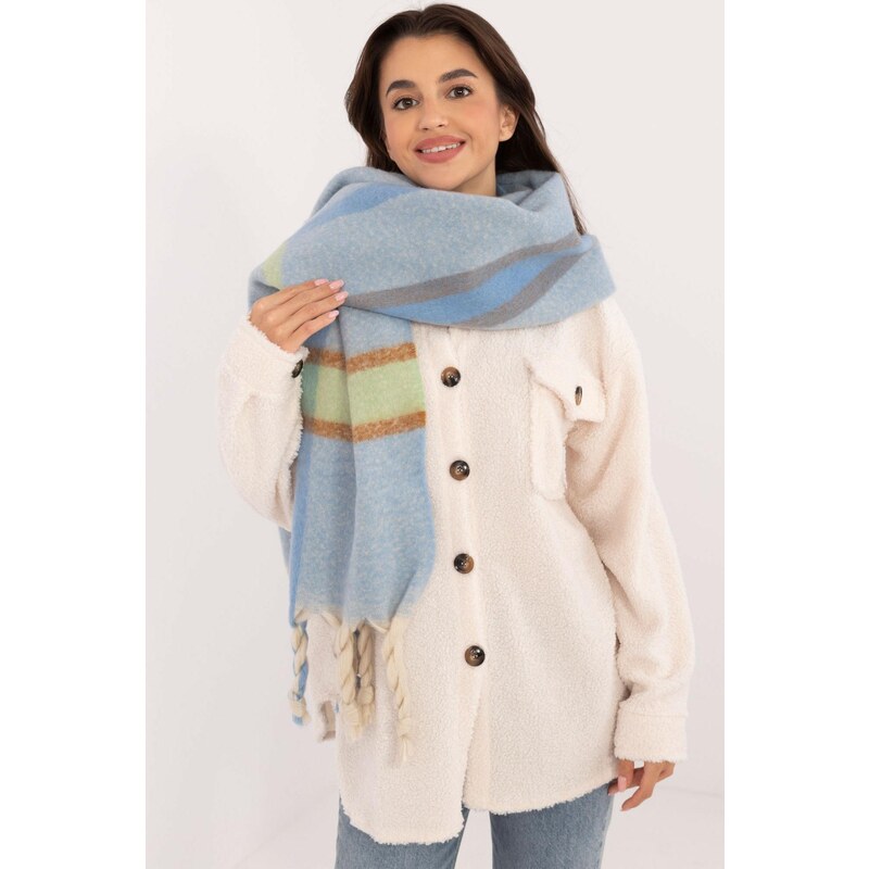 MladaModa Hrejivý károvaný šál s vrkočmi model 31533 svetlomodrý 59774772