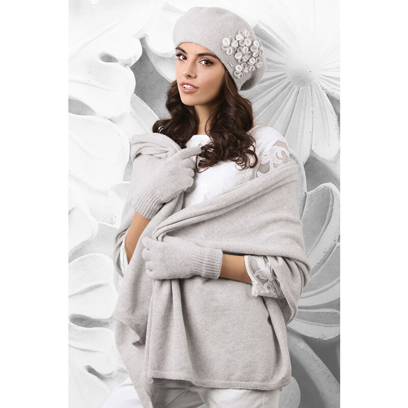 Kamea Svetlošedý dámsky set baretka + šál Gorycja, Farba svetlošedá 59788488