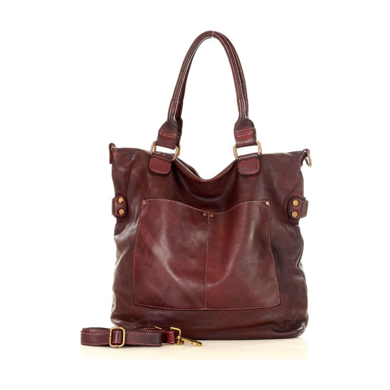 MARCO MAZZINI Dámska kožená shopper taška XL Vintage | bordová v7f 59802476