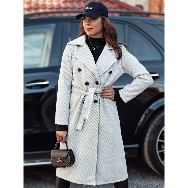 BASIC Sivý dámsky dlhý oversize kabát na zaväzovanie CASHMELY NY0713 59802770