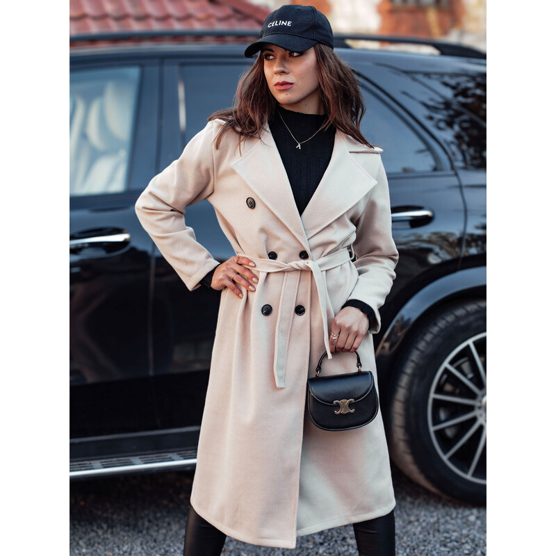 BASIC Smotanový dámsky dlhý oversize kabát na zaväzovanie CASHMELY 59802771