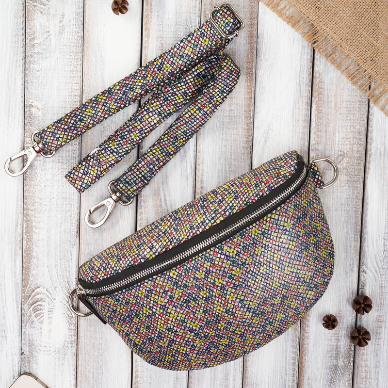 Paolo Peruzzi Dámska kožená ľadvinka s kvetinovým vzorom | farebná T 59808671