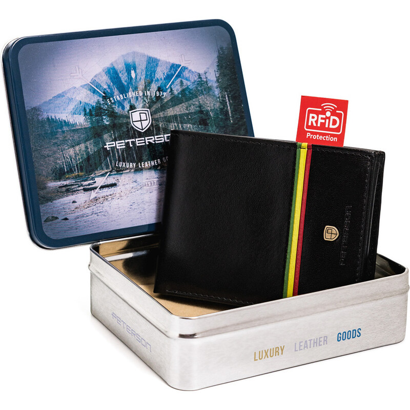 Peterson Čierna peňaženka s farebnými prúžkami W009 PTN 304RA-5651 39606088