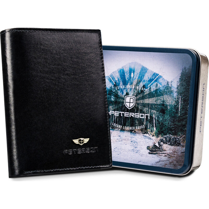 Peterson Čierna kožená pánska peňaženka W058 PTN N575-VT BLACK 44080415