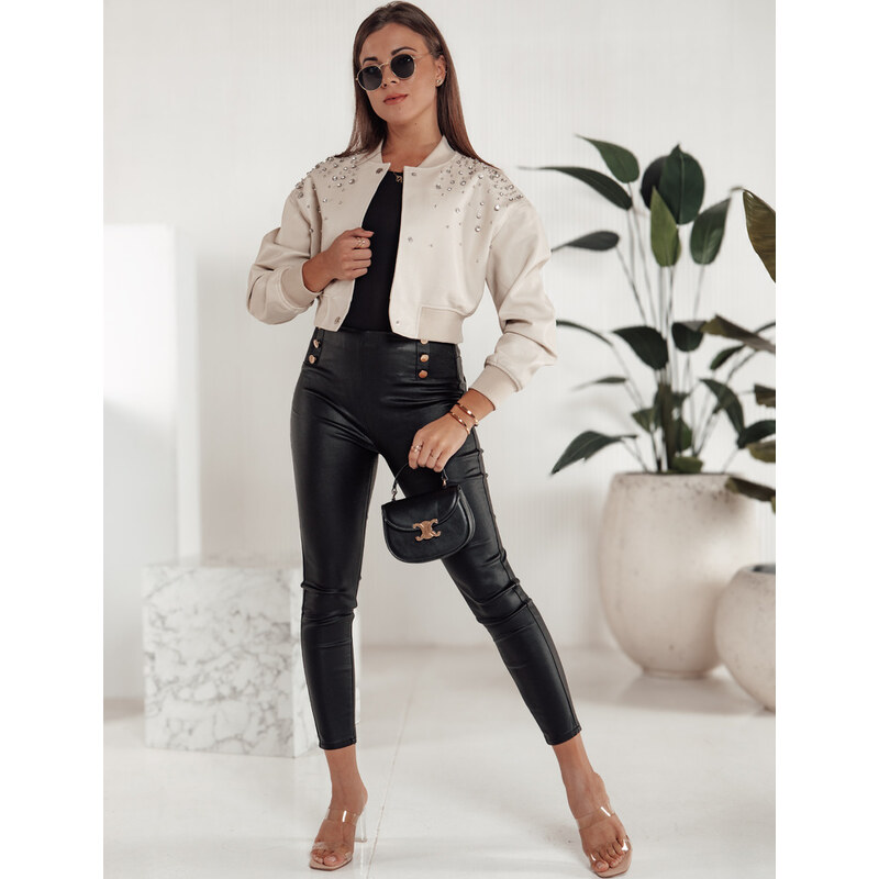 BASIC Čierne dámske voskované nohavice s vysokým pásom SKINLOVE UY2198 59816235