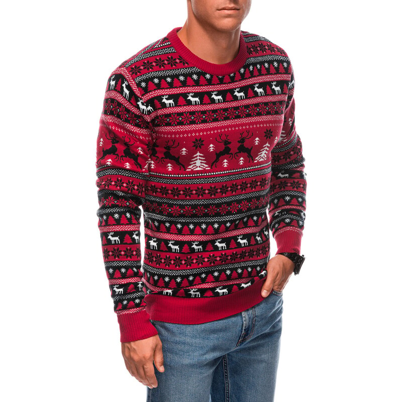 Edoti Mens red Christmas jumper with Norwegian patterns - red 59816130
